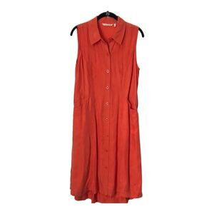 Soft Surroundings Dress Size M Coral Sleeveless Button Front Long Midi Collard
